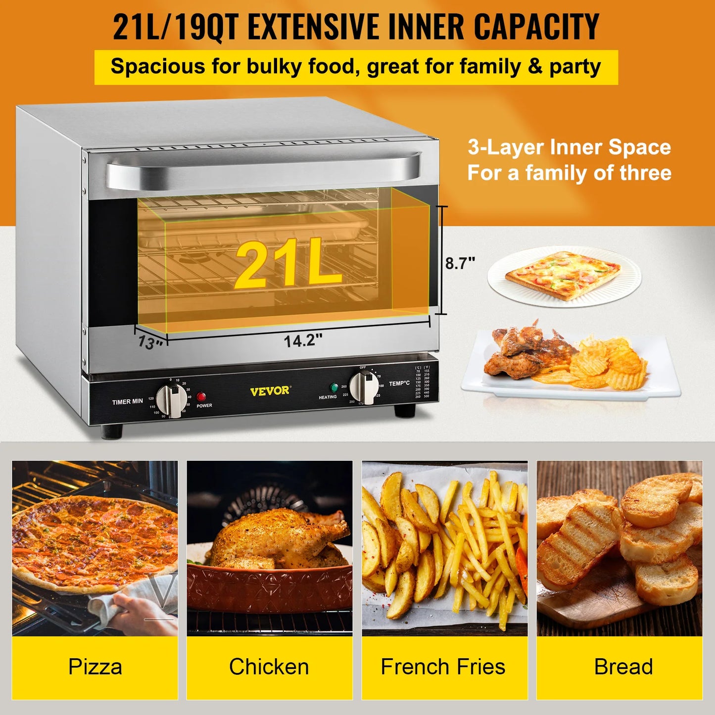 VEVOR 21L 47L 66L Electric Oven Commercial Multifunction Countertop 3/4-Layer Baking Machine Home Toaster Pizza Convection Oven