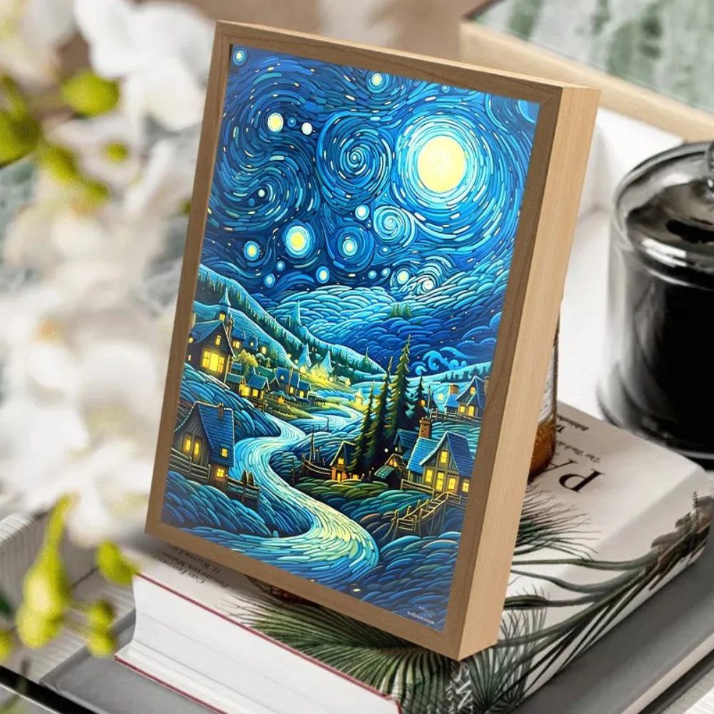 Van Gogh Art Anime pintura con luz LED decoración de la habitación, luz de estado de ánimo de carga inalámbrica, decoración de pared de lámpara USB, luz nocturna, regalo para el hogar