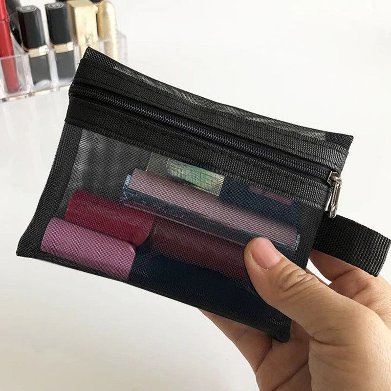 Bolsa de cosméticos de malla para mujer, bolsa de viaje para almacenamiento de maquillaje, organizador, bolsa de maquillaje para mujer, estuche de aseo de belleza grande y pequeño portátil