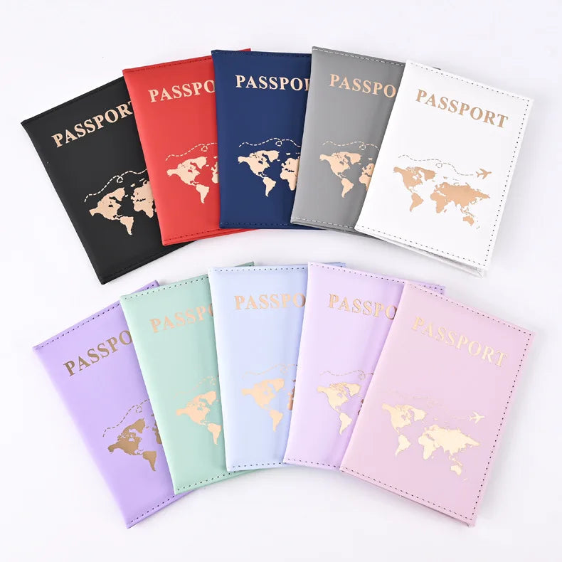 Porta pasaporte de PU con patrón de mapa, fundas para pasaporte, funda protectora para pasaporte de viaje, portatarjetas de identificación, accesorios de viaje