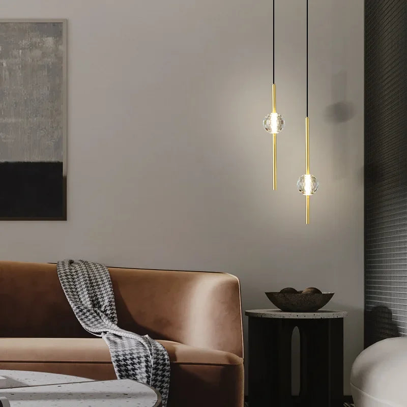 Cuivre moderne pendentif LED lumière pour la maison salon salle à manger cuisine lustre luxe cristal chambre luminaires intérieurs