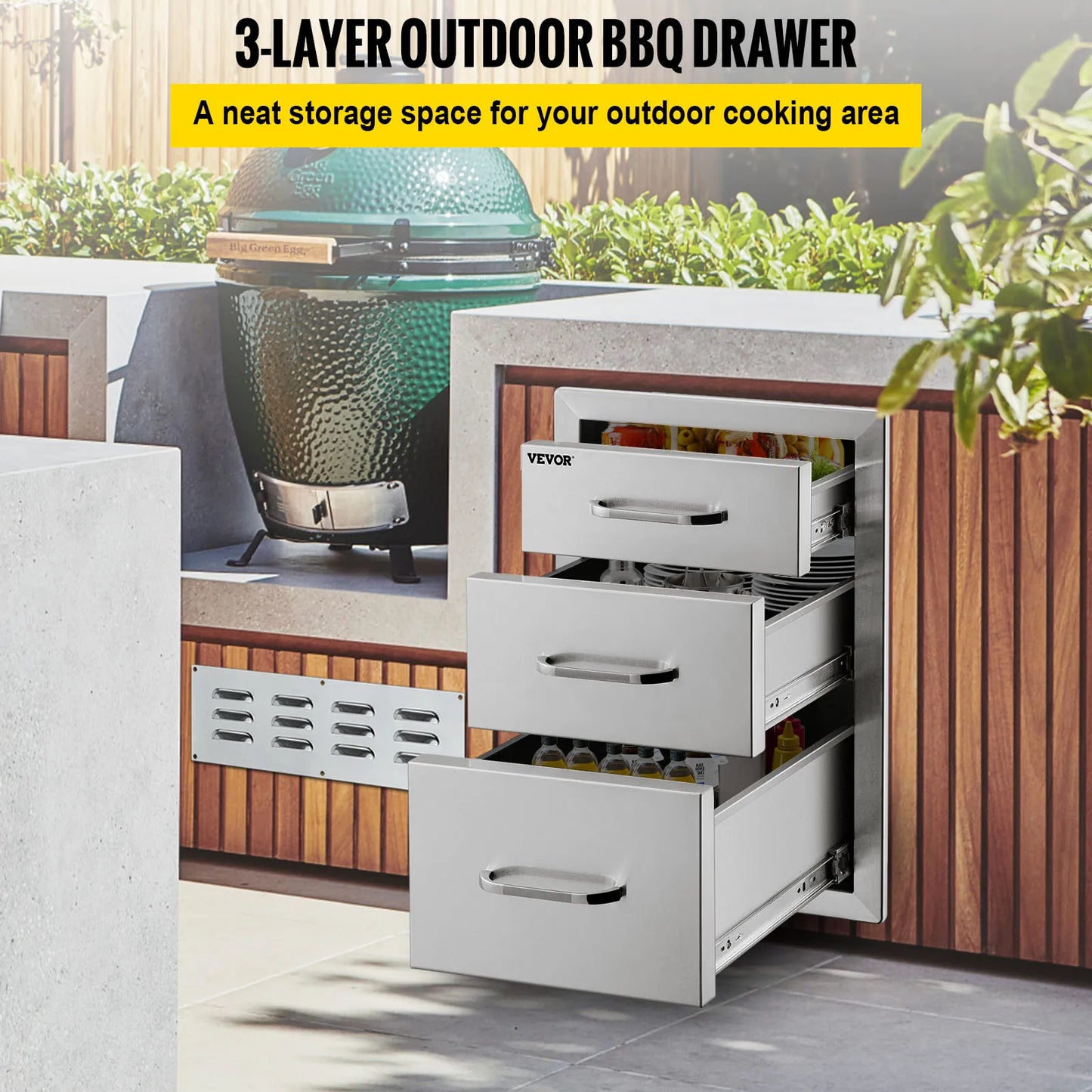 VEVOR – tiroir de cuisine extérieur en acier inoxydable, avec poignée Triple couche, pour barbecue, armoire de grillades, rangement des ustensiles de cuisine, vaisselle