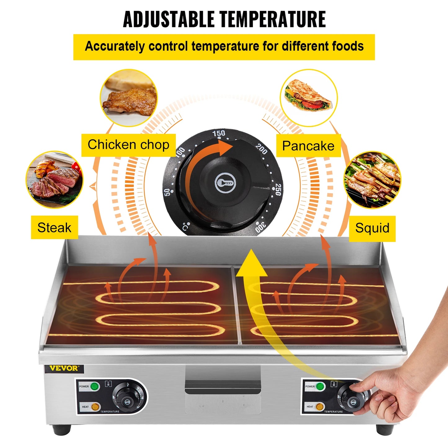 VEVOR-plancha eléctrica para encimera con cajón, parrilla plana de acero inoxidable, máquina para barbacoa, para cocina de acampada al aire libre