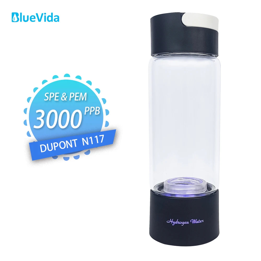 Generador de agua rica en hidrógeno de 3000ppb máximo: uso 3 en 1 (respiración con tubo) Botella de agua de electrólisis H2 de doble cámara DuPont SPE+PEM