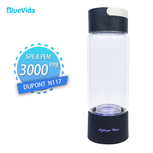 Generador de agua rica en hidrógeno de 3000ppb máximo: uso 3 en 1 (respiración con tubo) Botella de agua de electrólisis H2 de doble cámara DuPont SPE+PEM