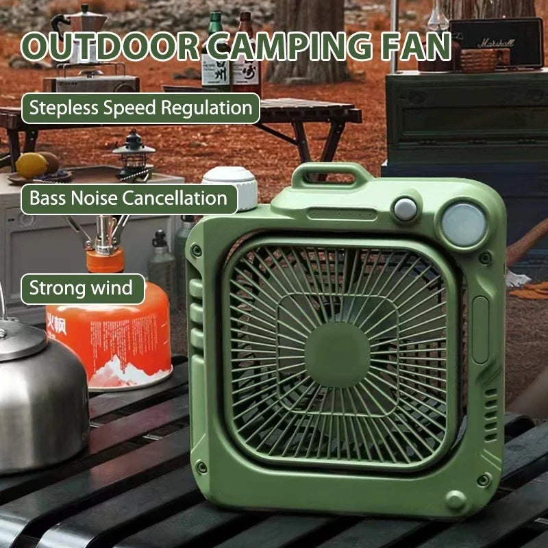 10000mAh Multifunctional Outdoor Portable Camping Rechargeable Fan  Circulator Wireless Ceiling Electric Fan LED Lighting