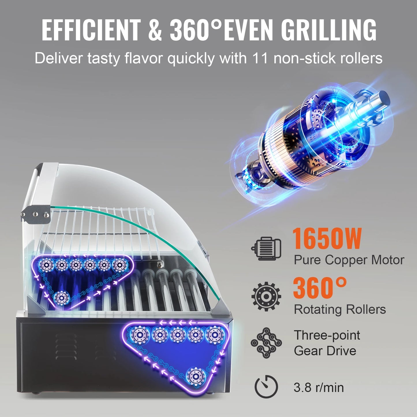 VEVOR  5/7/11 Rods Commercial Hot Dog Roller Electric Sausage Maker Barbecue Grill Machine for Camping Party Home Appliance 110V