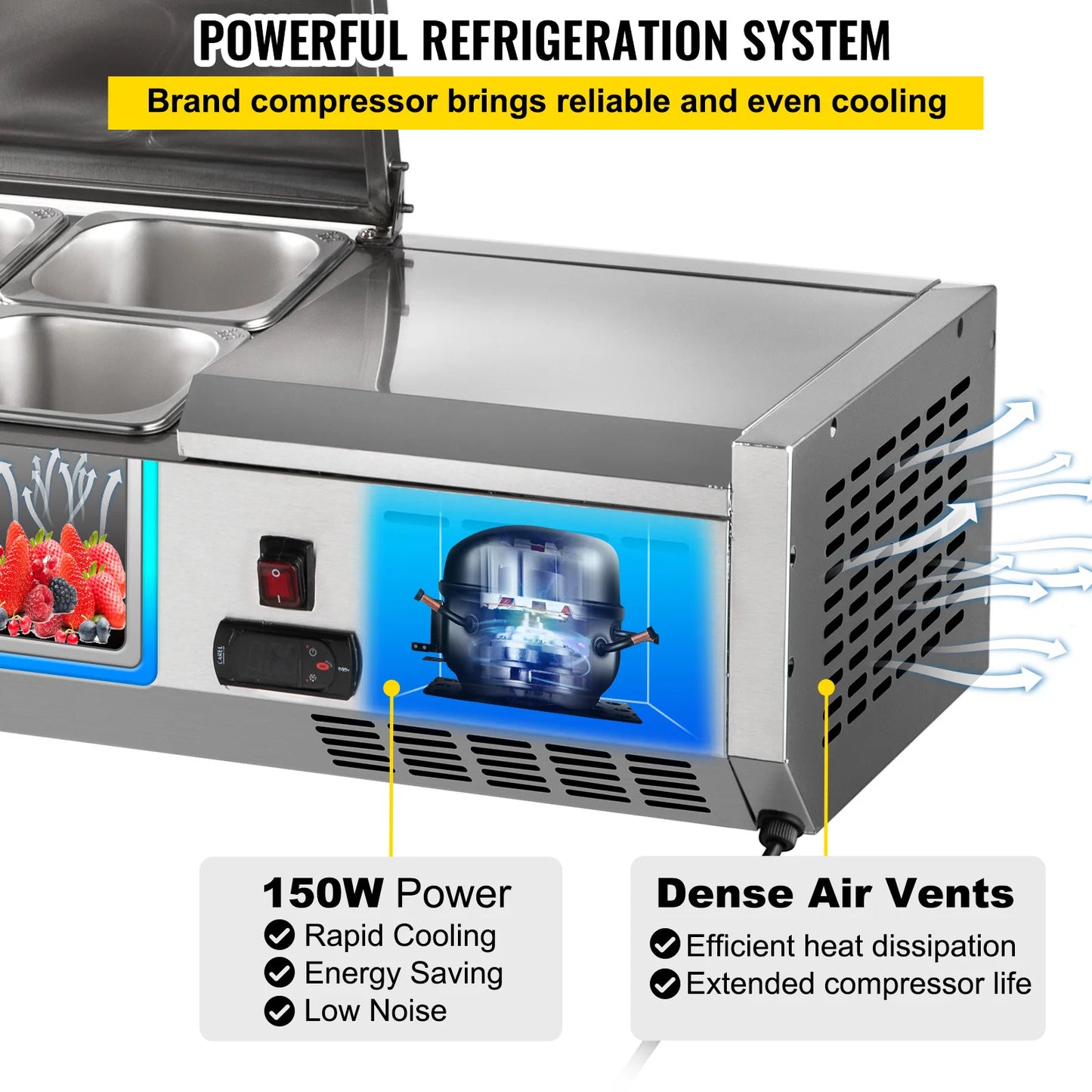 VEVOR, 40/48/55/60/71 pulgadas, mostrador refrigerado para Buffet, contenedores enfriadores comerciales de acero inoxidable para restaurante y Bar