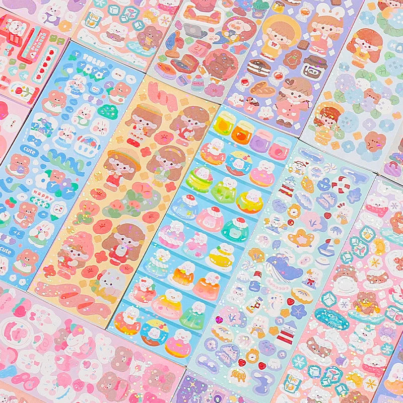 Pegatinas de manual Kawaii de 10 a 100 Uds., pegatinas láser de Collage de dibujos animados, pegatinas decorativas DIY para álbum de recortes, diarios, papelería, suministros escolares