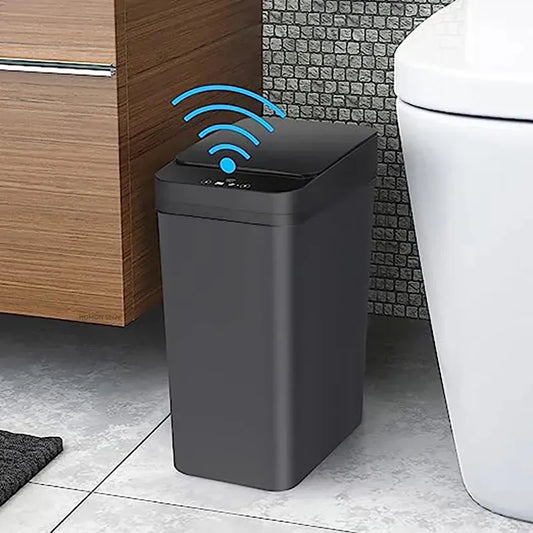 Cubo de basura inteligente negro de 12L, cubo de basura con Sensor automático impermeable para baño, cocina, inodoro, Sensor de movimiento, cubo de basura para hogar inteligente