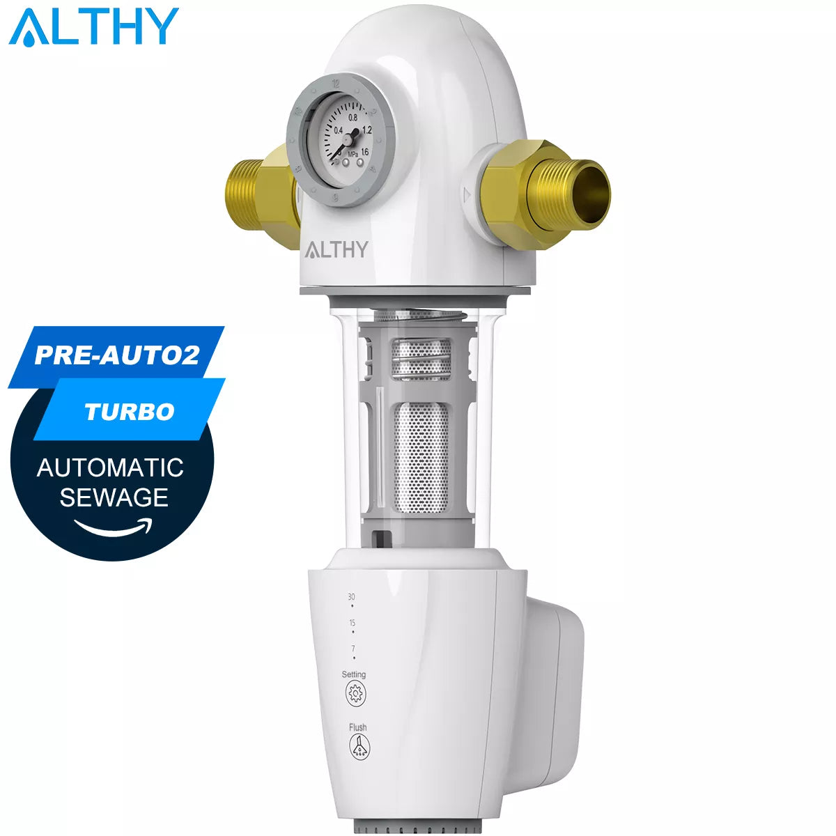 ALTHY PRE-AUTO2 Prefiltro de retrolavado automático Filtro de agua de sedimentos giratorio Sistema purificador central para toda la casa