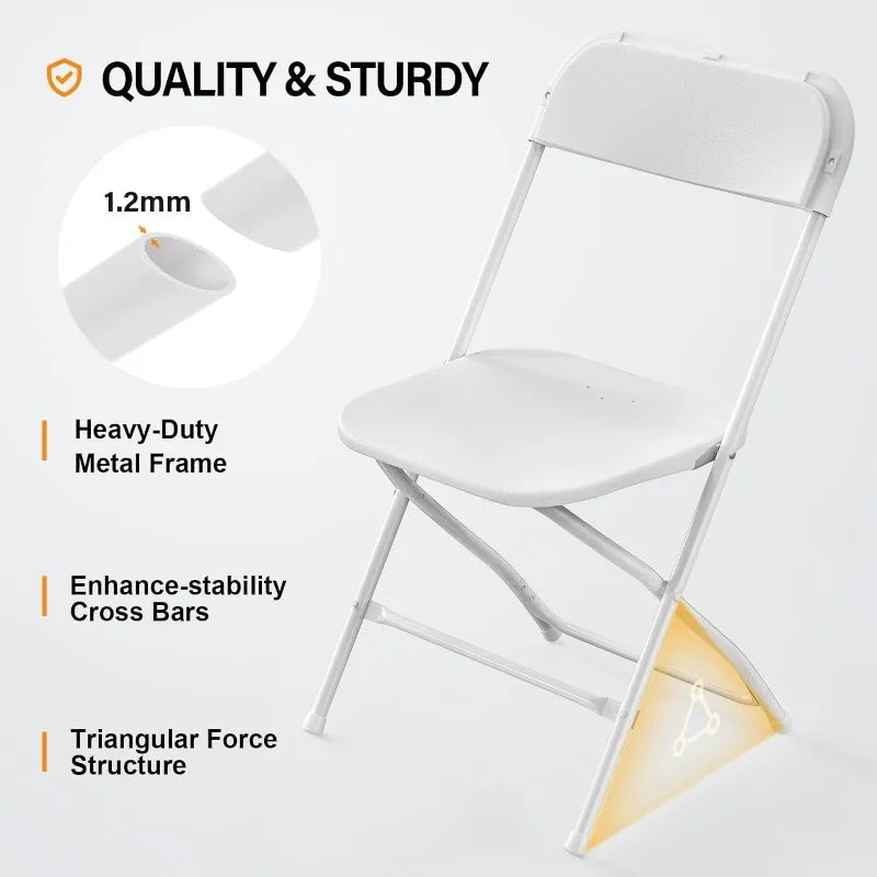 VINGLI Lot de 10 chaises pliantes en plastique blanc, siège commercial empilable portable pour intérieur et extérieur avec cadre en acier 350 lb