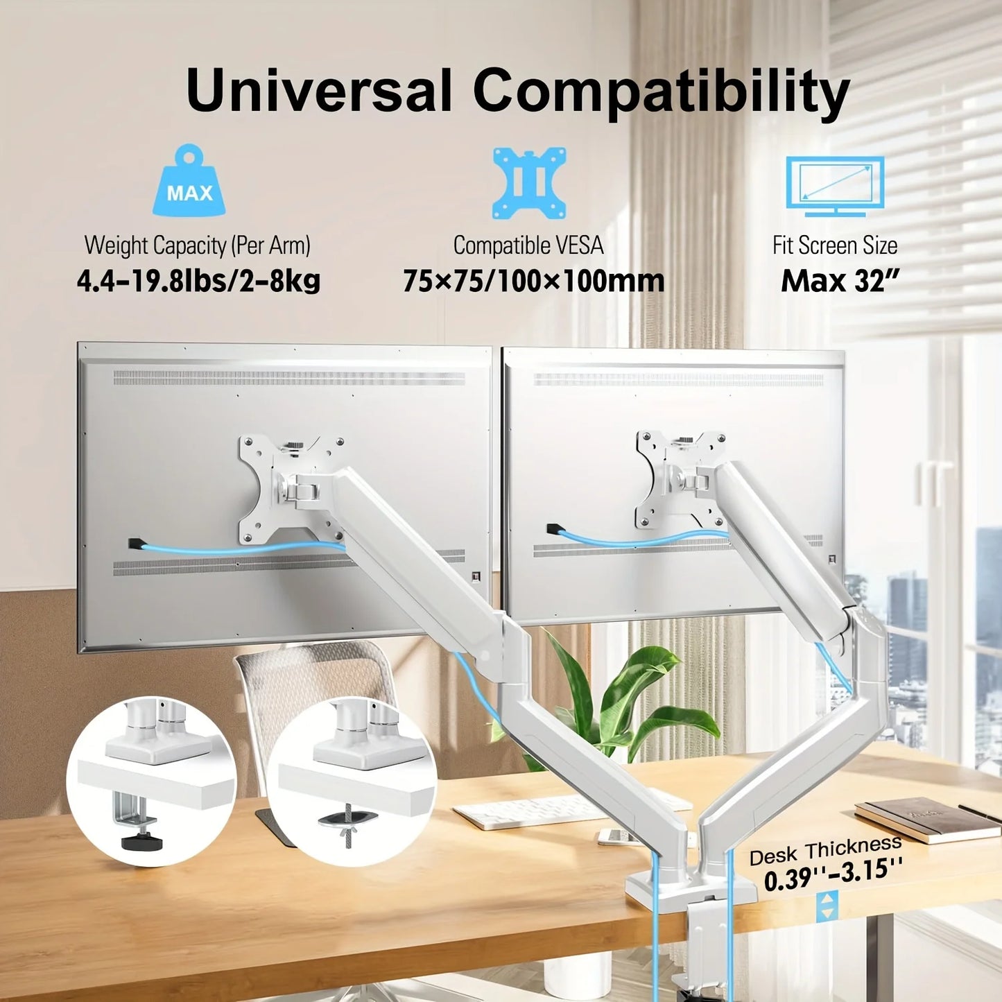 Support de moniteur pour écrans de 13 à 32 pouces, ressort à gaz pour double moniteur, bras pour double moniteur réglable à mouvement complet