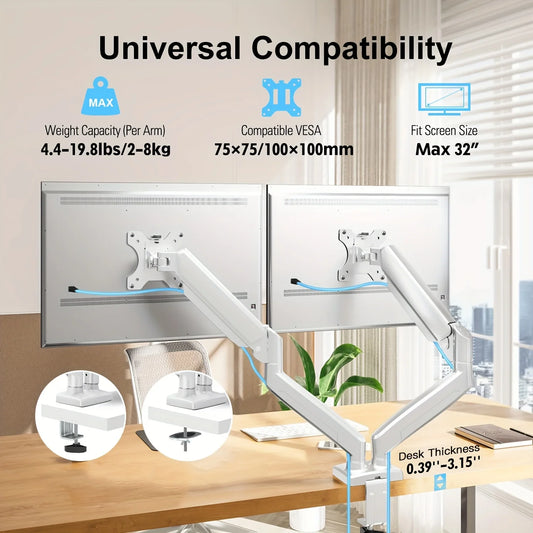 Support de moniteur pour écrans de 13 à 32 pouces, ressort à gaz pour double moniteur, bras pour double moniteur réglable à mouvement complet