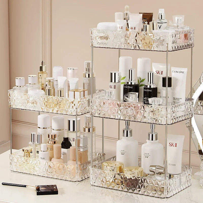 Étagère de rangement en acrylique, organisateur de salle de bain, cuisine à domicile, support de rangement de grande capacité pour soins de la peau, cosmétiques, rouge à lèvres, shampoing, support de bureau