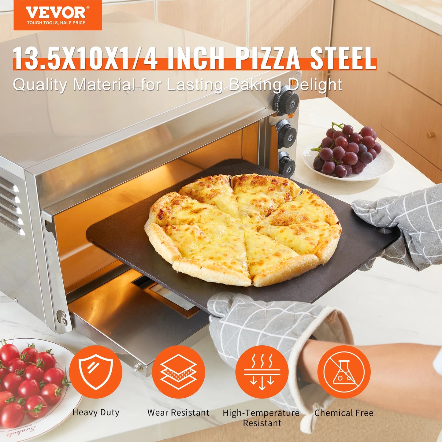 VEVOR Multi-Size Pizza Steel Plate for Oven Pre-Seasoned Carbon Steel Pizza Baking Stone