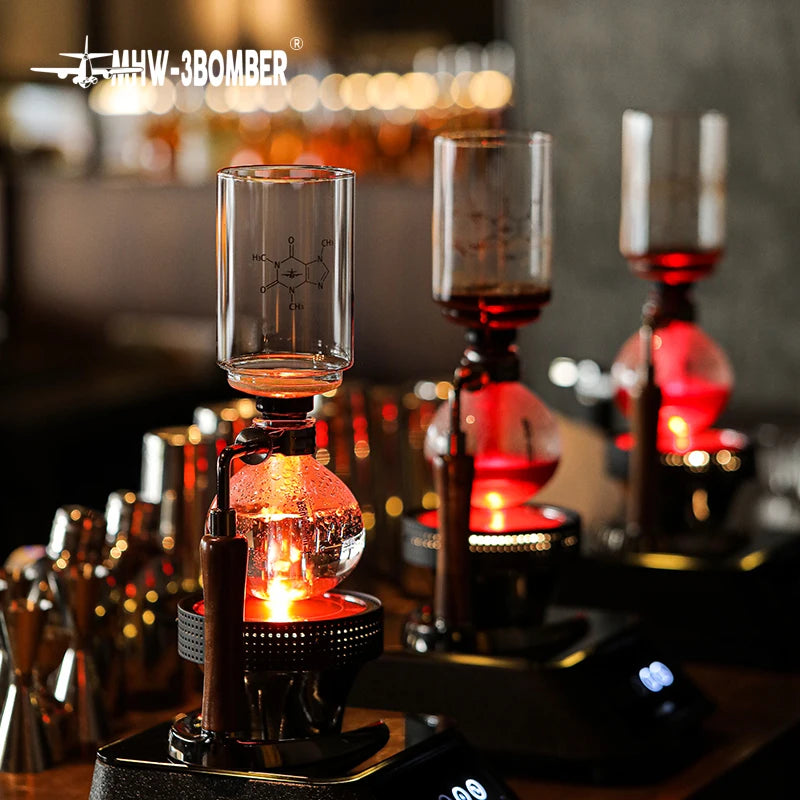 MHW-3BOMBER Syphon Coffee Maker Clear Glass Siphon Coffee Marchine with Vintage Stirrer Professional Home Barista Accessories