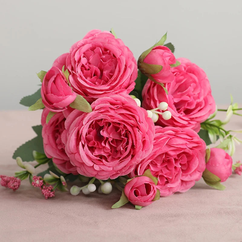 Bouquet de pivoines en soie Rose, 1 pièce/30cm, fleur artificielle, 5 grandes têtes, 4 petits bourgeons, décoration de mariage pour la maison, Artifi, offre spéciale