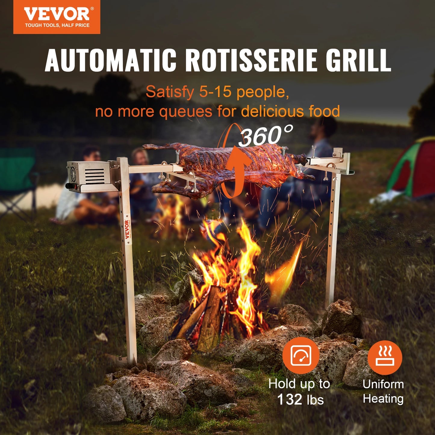 VEVOR – Kit de rôtissoire électrique pour barbecue, Kit de gril à broche robuste, tige de broche hexagonale en acier inoxydable pour rôtissoire d'agneau de porc