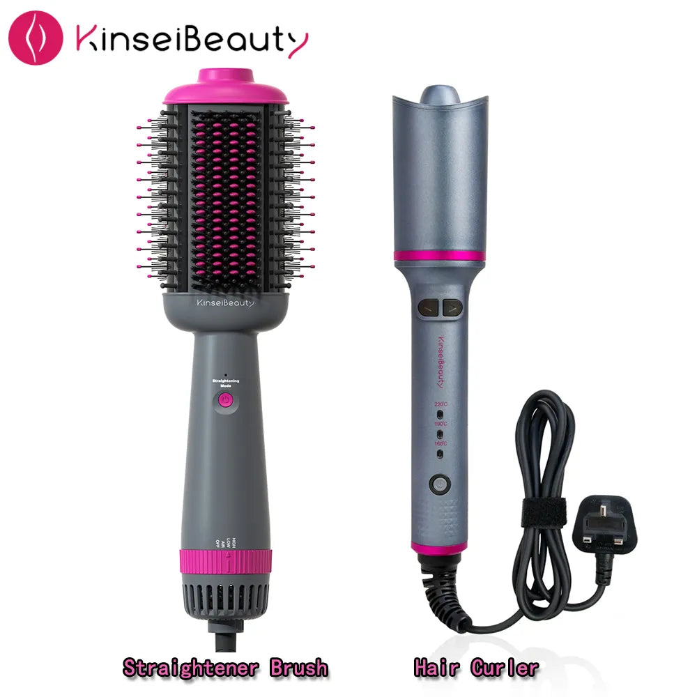 Kinseibeauty Electric Hair Straightener Brush Hot air Brush Hair Curler High Speed Hair Dryer