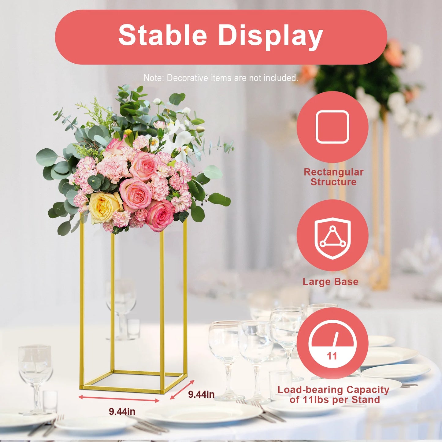 10PCs Metal Flower Stand for Wedding Table Centerpieces 23.62inch Tall  for Holiday Birthday Party Banquet Decoration