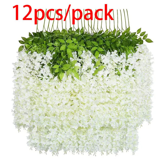 12 Uds. De flores artificiales de glicina, guirnalda colgante para exteriores, decoración de arco de jardín para bodas, decoración de fiesta en casa, flor falsa