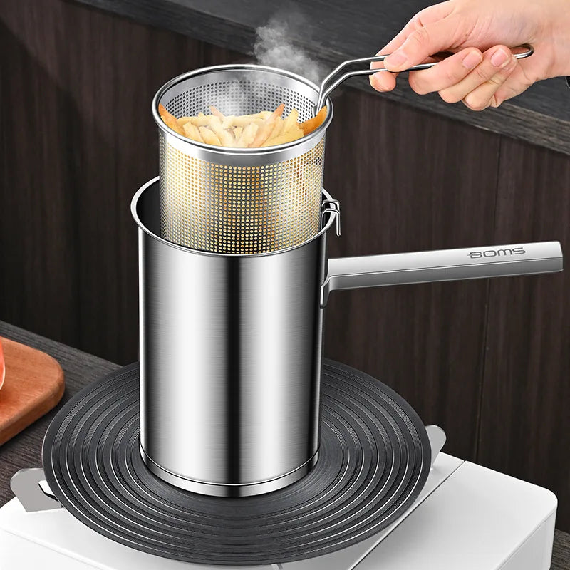 Marmite multifonction en acier inoxydable avec couvercle, friteuse avec panier, passoire pour frites, soupe et nouilles, cuisinière à Induction, cuisine à gaz