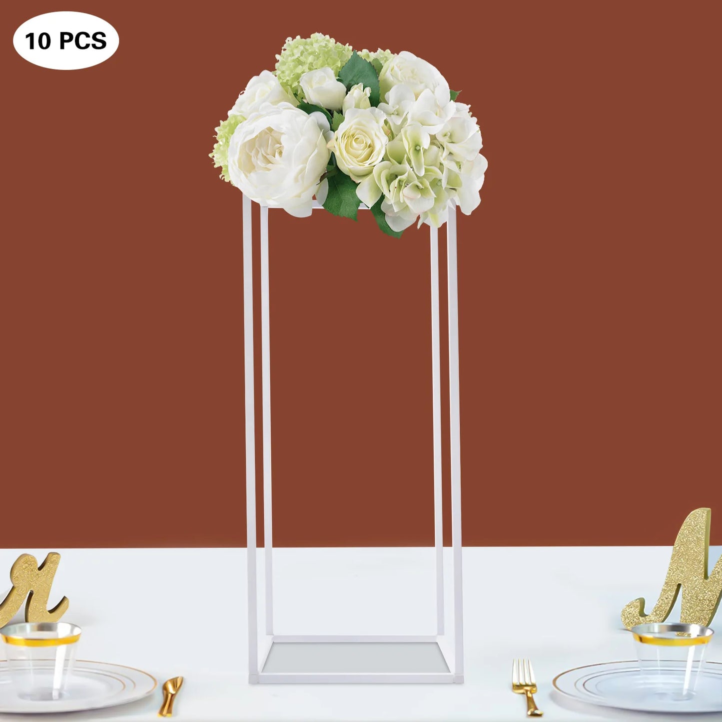 10Pcs Geometric Metal Stands Flower Floor Holders Wedding Centerpieces 60cm Rectangle Metal Flower Stand Wedding Party Decor