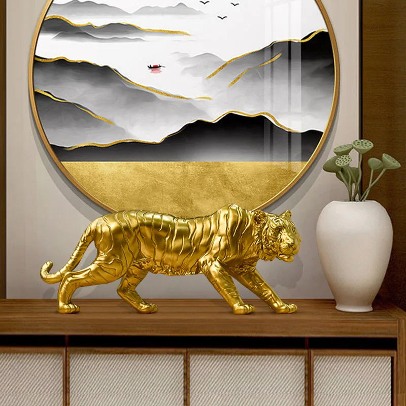 NORTHEUINS Resin Golden Tiger Figurines for Interior Home Office Desktop Decor Accessories Miniature Ornaments Collection Model