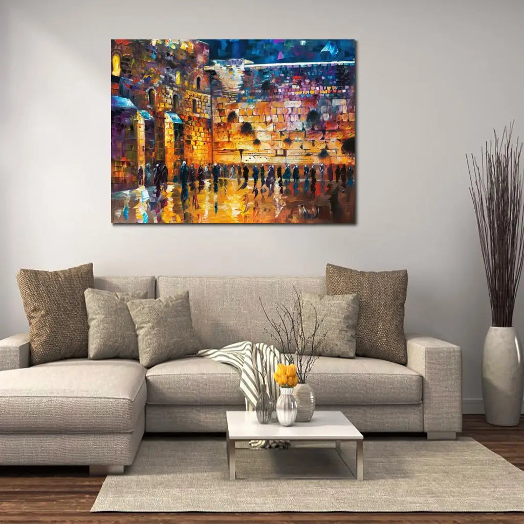 Jewish Canvas Art Wailing Wall Handmade Oil Painting Jerusalem Artwork Contemporary Abstract Landscape Living Room Decor Large