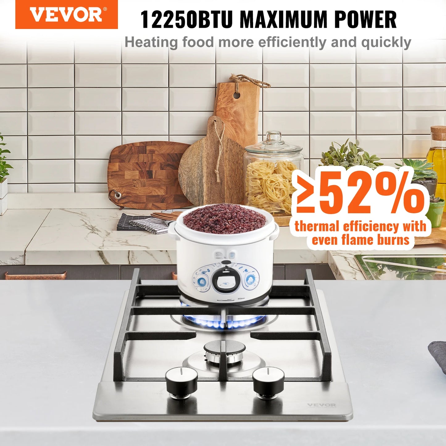 VEVOR – cuisinière à gaz à 2/5 brûleurs, allumage électronique à impulsion intégré, double usage, cuisinière à gaz liquéfié naturel, table de cuisson en acier inoxydable