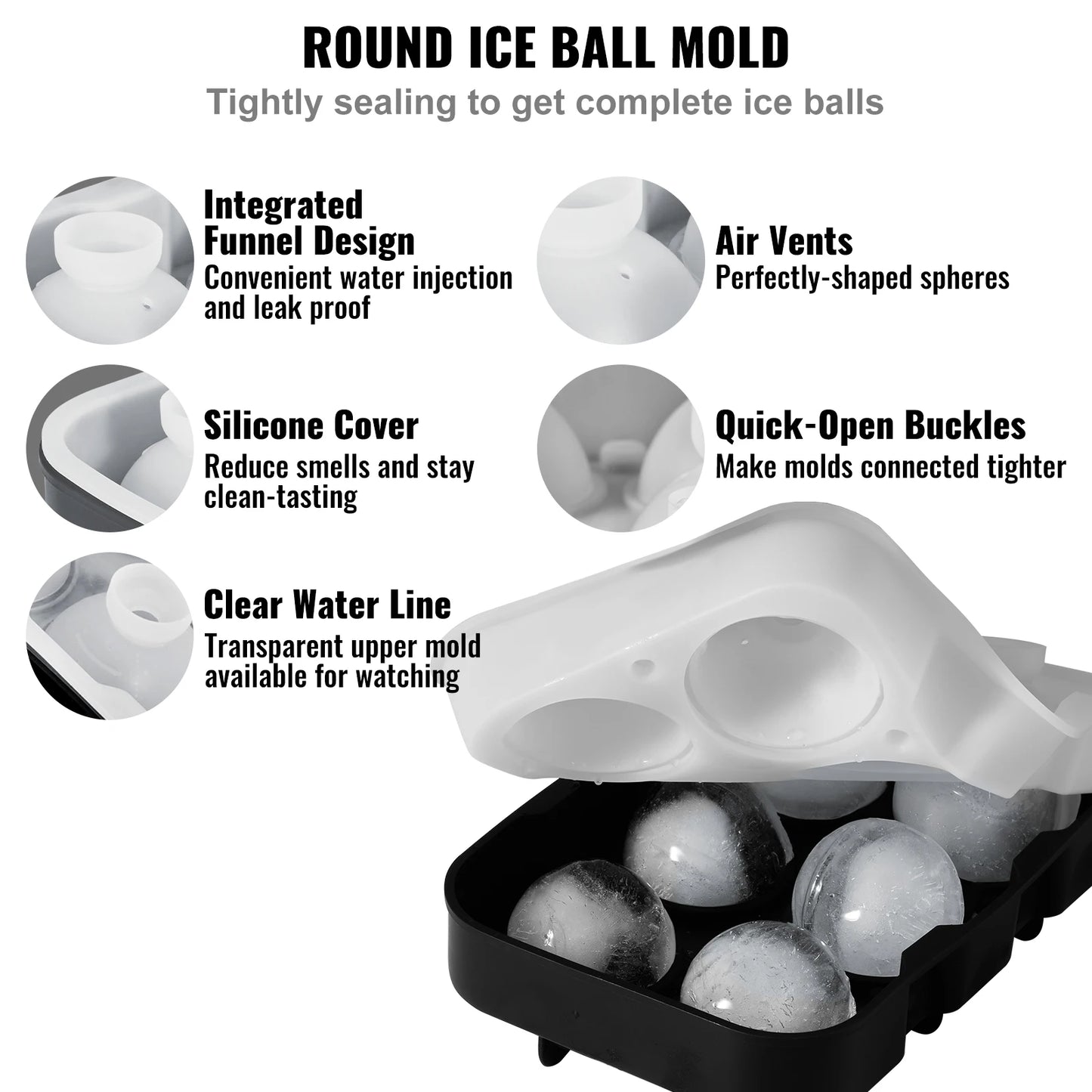 VEVOR – bacs à glaçons 2 en 1, combinés avec machine à boules de glace en silicone et grande machine à glaçons carrée avec couvercle