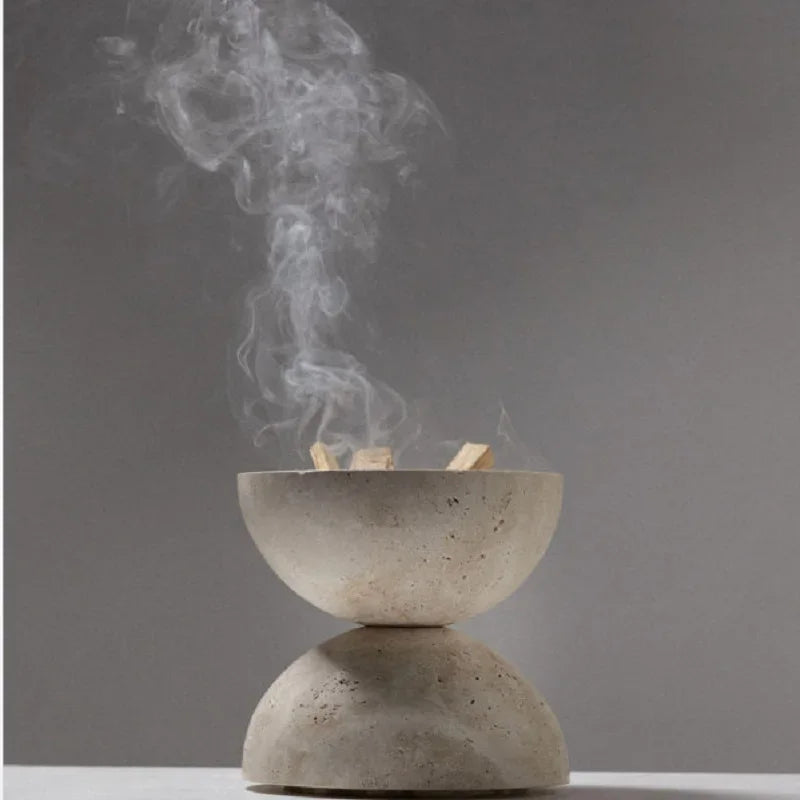 Wabi-sabi Style Beige Natural Marble Incense Burner Religious Round Decorative Incense Diffuser Home Decoration Stones Crafts