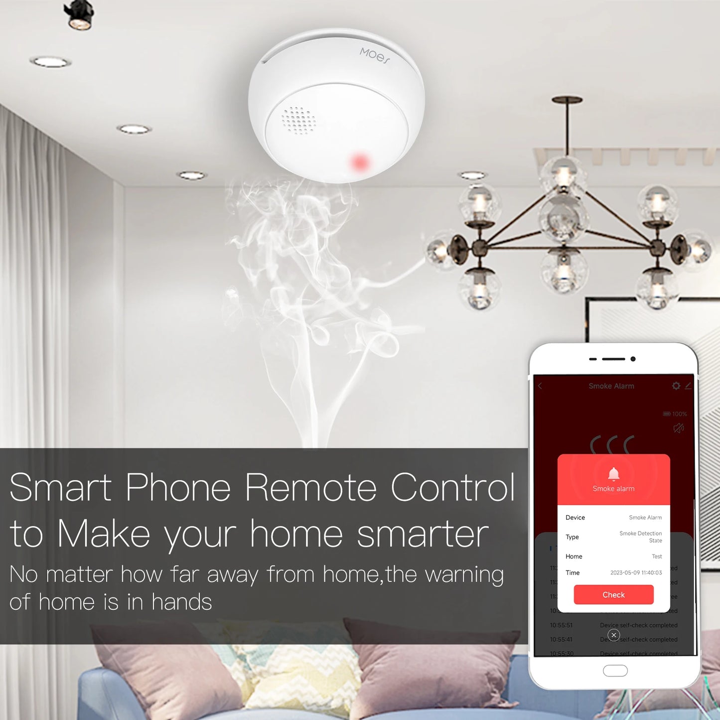 MOES ZigBee détecteur de fumée sans fil intelligent incendie 85dB alarme sonore capteur de sirène Protection de sécurité intelligente maison cuisine alerte incendie App