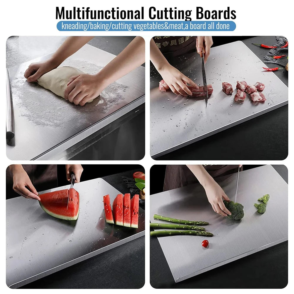 Planche à découper en acier inoxydable avec lèvre, planche à découper pour Pizza, pâtisserie, planche de cuisson, protection de comptoir, Gadget de cuisine