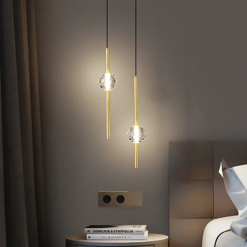 Lámpara colgante Led moderna de cobre para el hogar, sala de estar, comedor, cocina, candelabro de cristal de lujo, accesorios de iluminación Interior para dormitorio