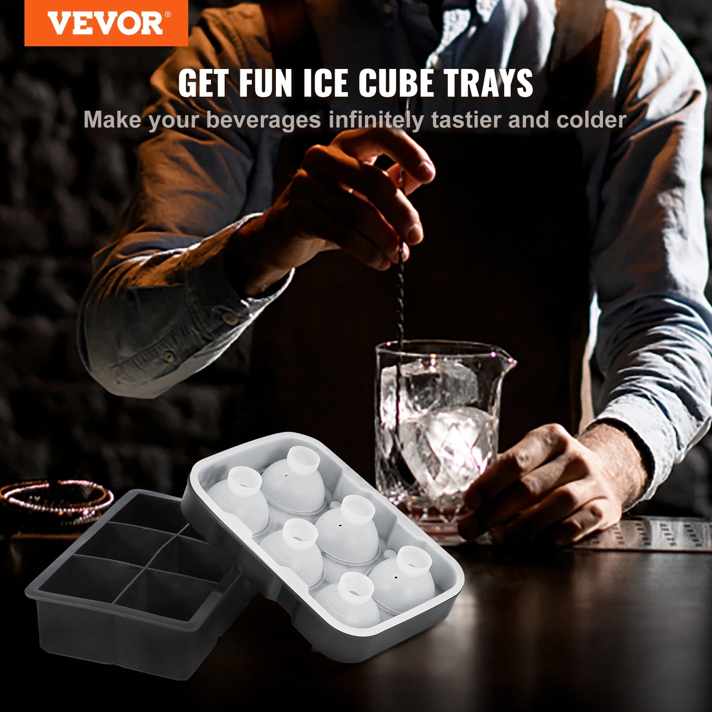 VEVOR – bacs à glaçons 2 en 1, combinés avec machine à boules de glace en silicone et grande machine à glaçons carrée avec couvercle