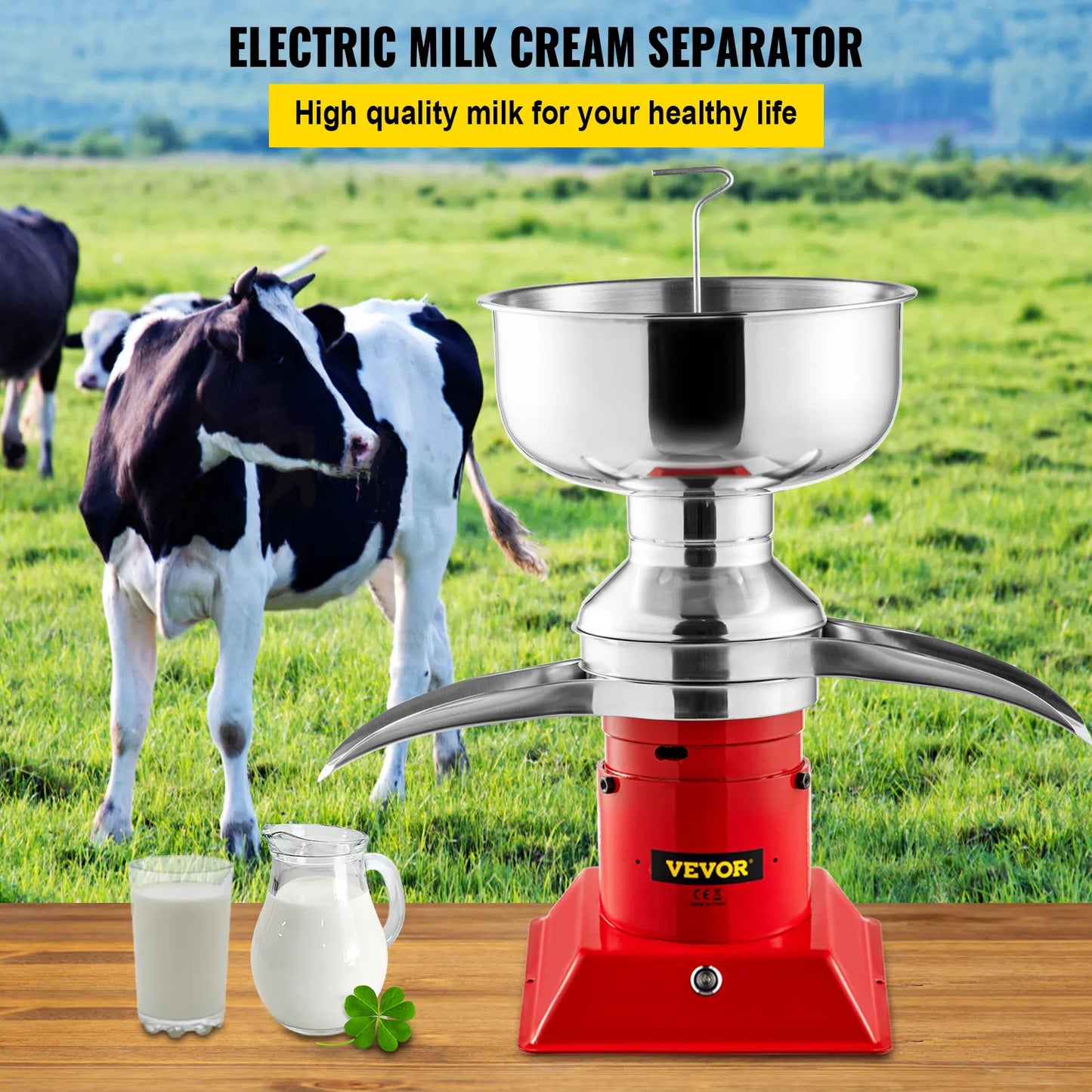 VEVOR 50L/H Electric Milk Cream Separator Commercial Stainless Steel Centrifugal Skimmer Household Butter Milk Skimming Machine