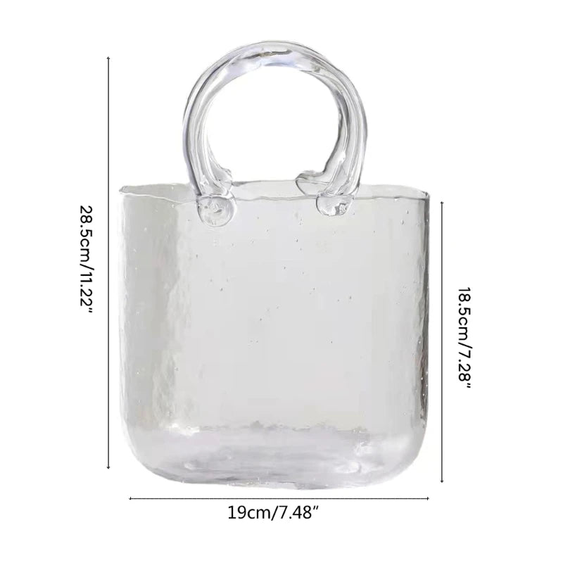 Clear Glass Vase Fish Tank Tote Bag Flower Handbag Bag Vase Desktop Centerpiece for School Office Bedroom Decoration