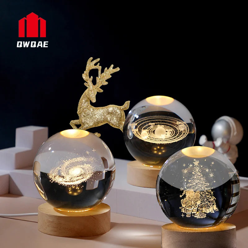 Boule de cristal de Noël, décoration 2023, astronomie, système solaire, planètes, lune, astronaute, boules LED, décorations de globe en verre de neige pour la maison