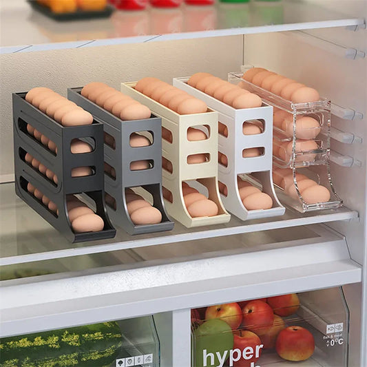 Caja de almacenamiento de huevos para refrigerador, contenedor de cocina rodante, estante rodante para huevos, soporte organizador de huevos para refrigerador de gran capacidad, 2/1 Uds.