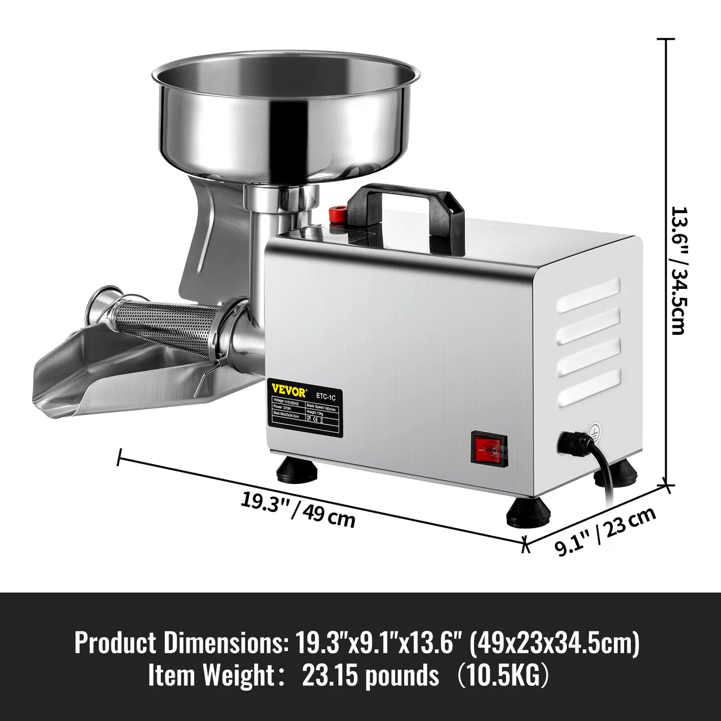 VEVOR-máquina eléctrica coladora de prensa de frutas, 90-160 Kg/h, colador comercial de alimentos, fabricante de salsa, herramienta de fresado de tomate de acero inoxidable