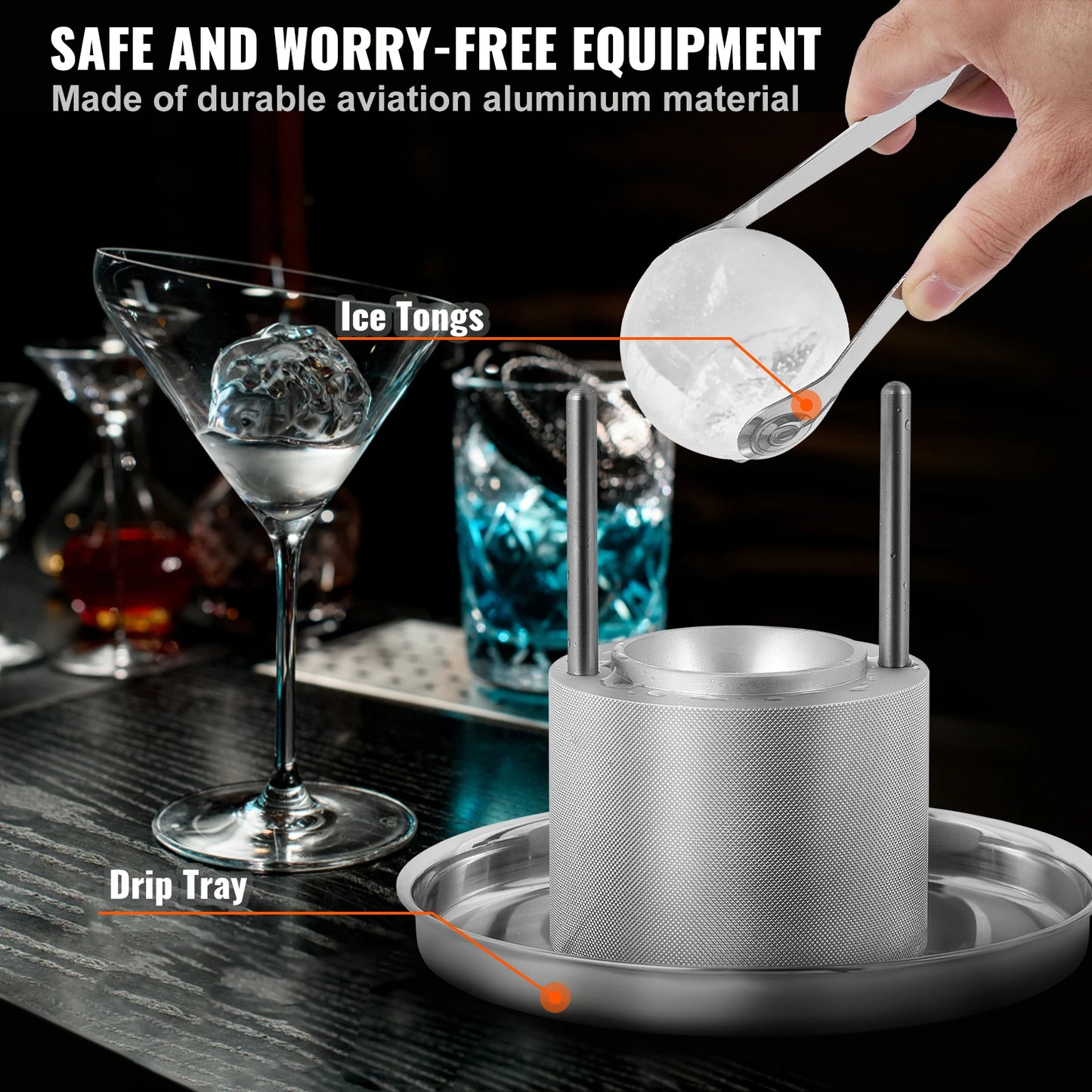 VEVOR 60mm Ice Ball Press Maker Spherical Whiskey Tray Mould Bubble-Free Making Mold DIY Crystal Ice Ball Box for Bar Cocktail