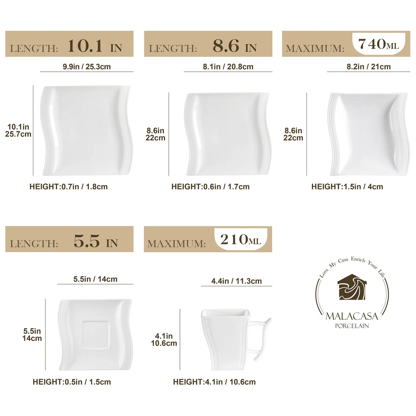 Juego de cena de porcelana blanca MALACASA FLORA de 30/60 piezas con 12 tazas, platillo, postre, sopa, artículos de mesa plato para cenar para 12 personas