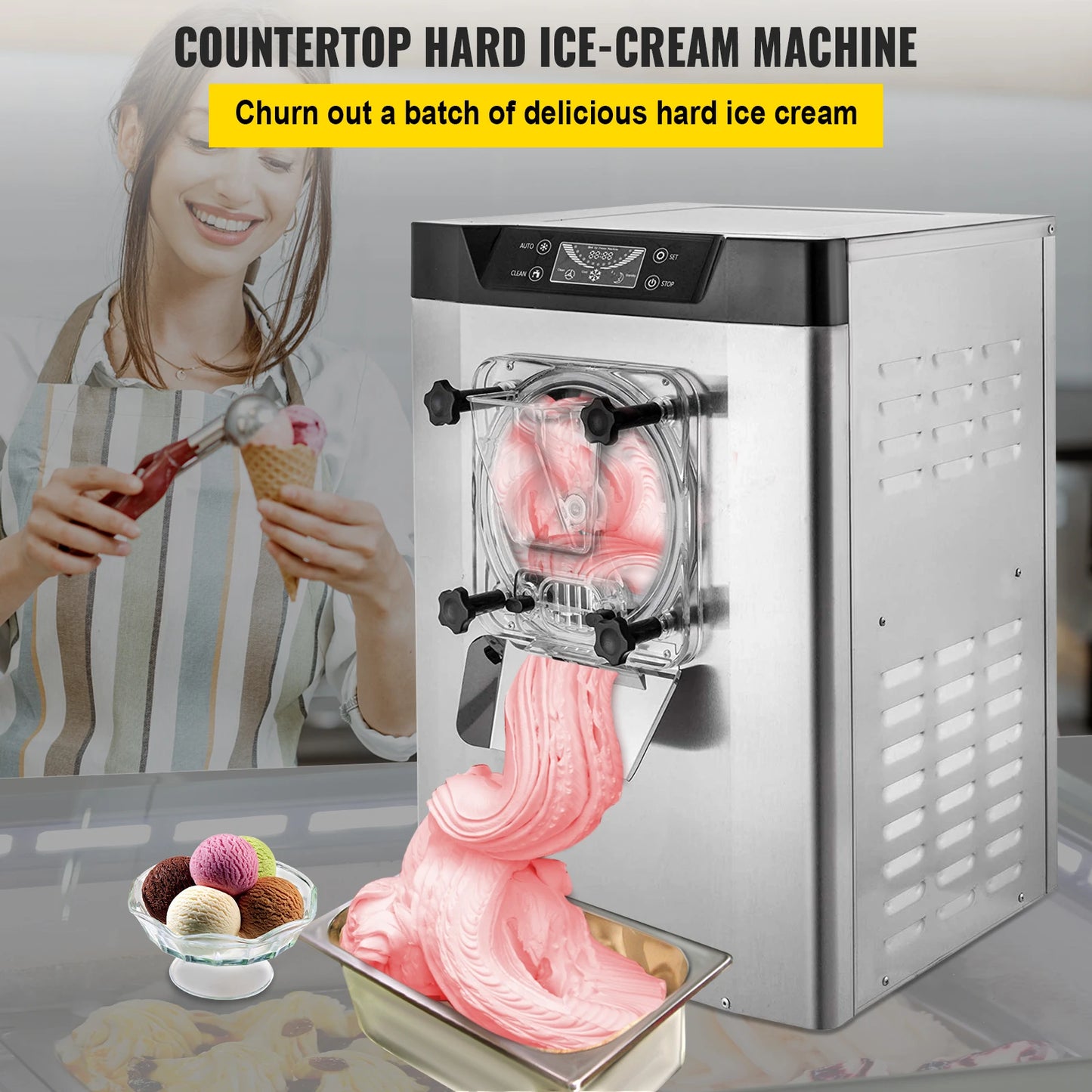 VEVOR 20 L/H Machine à crème glacée dessus de table crème glacée dure yaourtière 1400W automatique paillasse Gelato appareil ménager Commercial