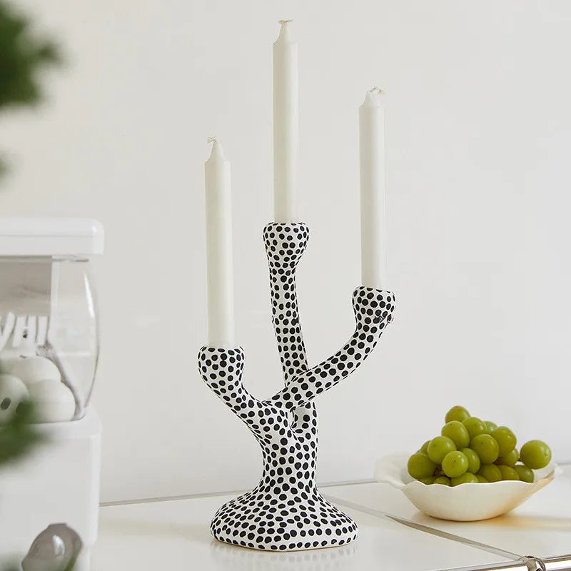 Candelabro de cerámica con diseño de lunares, artesanías abstractas, centros de mesa para bodas, decoración del hogar