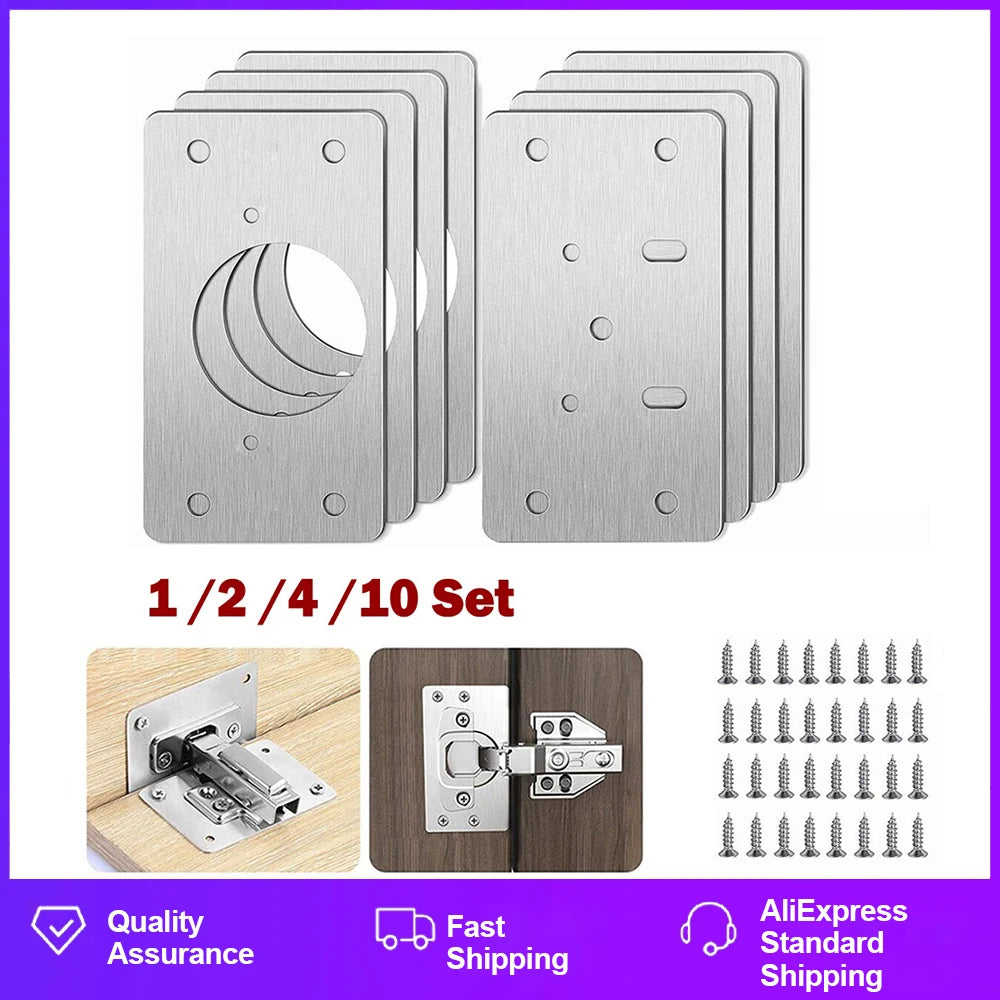 Placa de reparación de bisagra de acero inoxidable para muebles, herramienta de montaje de bisagras para gabinete, placa de fijación de puerta de armario de cocina, 2/4/10/20 piezas