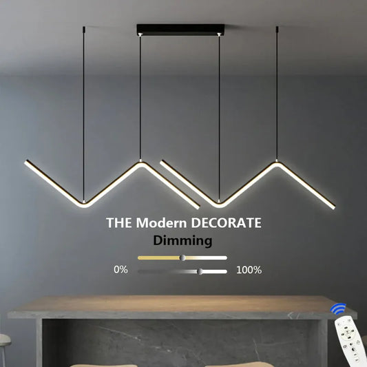 Lámpara colgante LED moderna, lámpara colgante de línea larga dorada/negra para restaurante, estudio, cocina, oficina, café, decoración del hogar de lujo