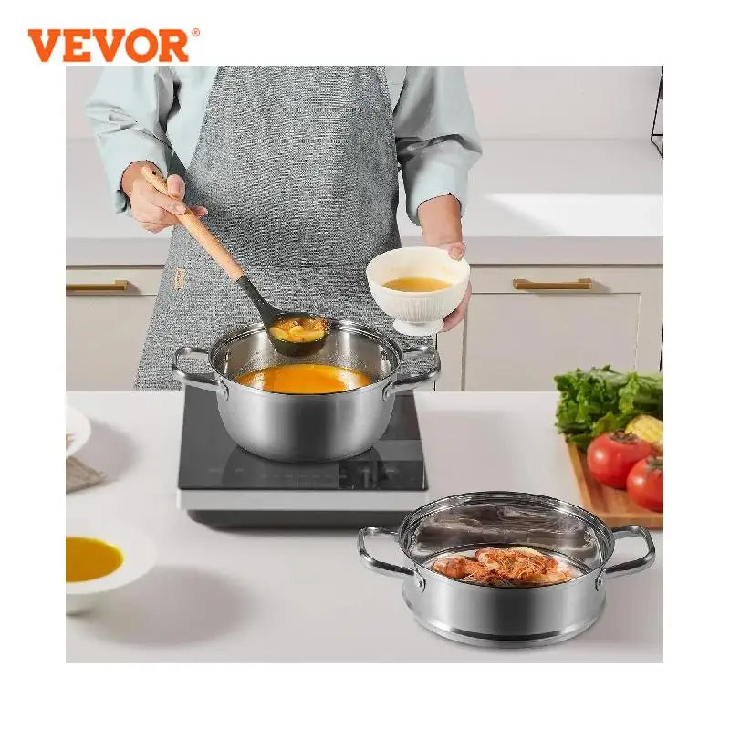 VEVOR Steamer Pot 9.5in/24cm Steamer Pot for Cooking with 5QT Stock Pot and Food-Grade 304 Stainless Steel Food Steamer