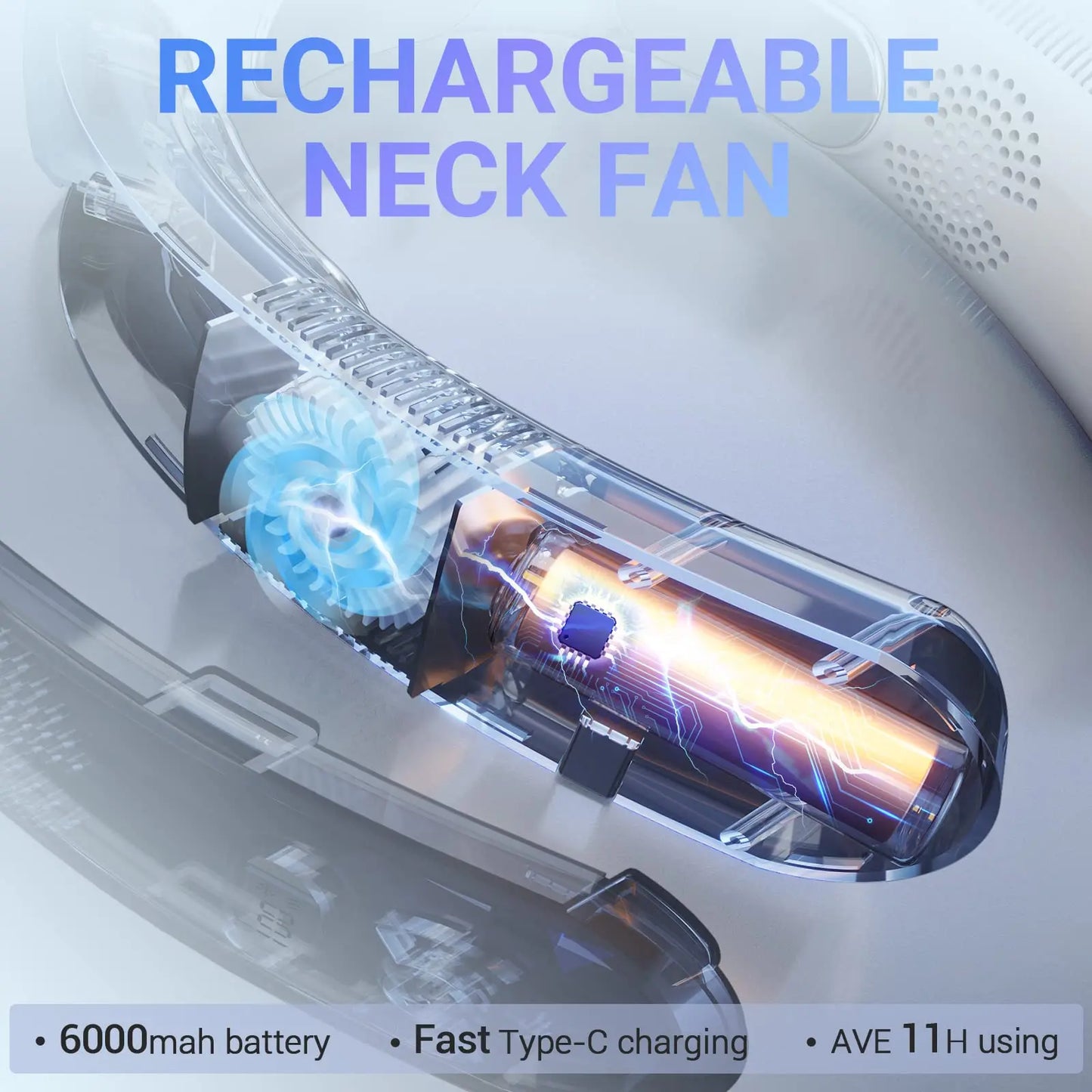 New Neck Air Conditioner Portable Neck Fan Semiconductor Cooling Ultra-Quiet Triple-Core Wearable Fans Cooling&Heating 6000mAh